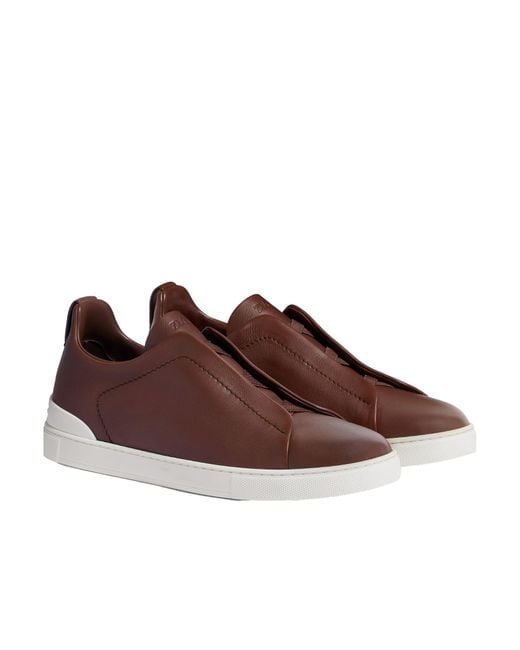 Zegna Brown Triple Stitch Secondskin Sneakers for men