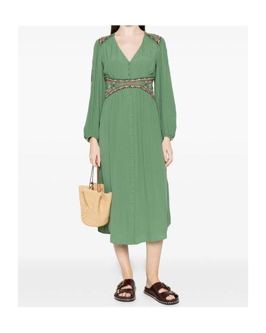 Ba&sh Green Embroidered V-Neck Dress