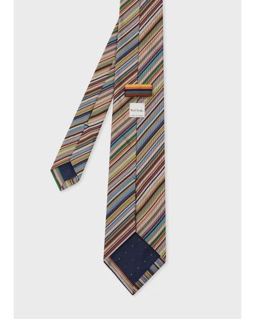 Paul Smith White 'Signature Stripe' Silk Tie for men