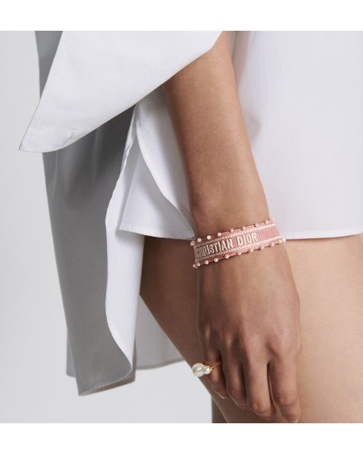 Dior Pink Embroidery And Resin Pearl Bracelet