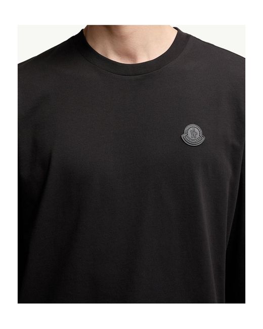 Moncler Black Leather Logo Long Sleeve Cotton T-Shirt for men