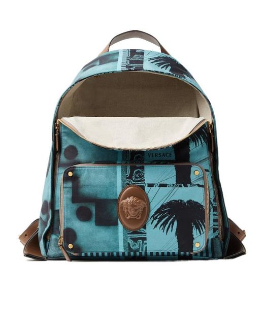 Versace Blue Lou Palm Print Backpack for men
