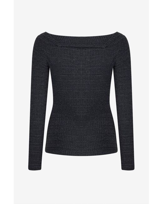 Victoria Beckham Black Folded Detail Fitted Merino Blend Wool Boat-Neck Cardigan