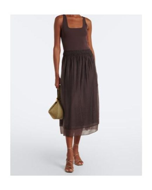 Vince Brown Pleated Rib-Knit Midi Dress