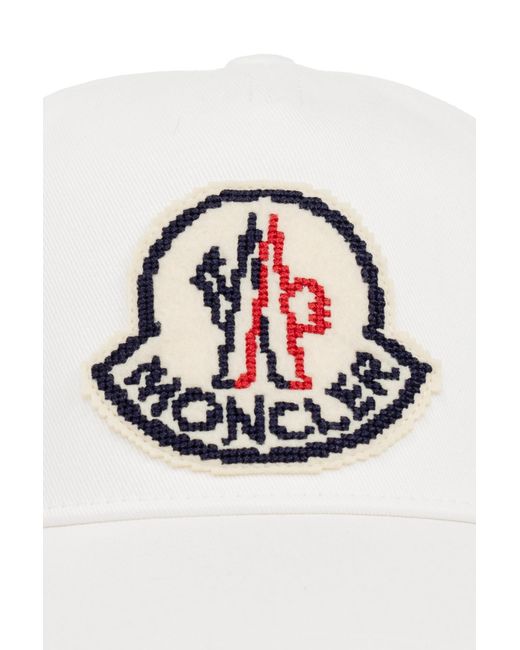Moncler White Gabardine Logo Patch Baseball Cap for men