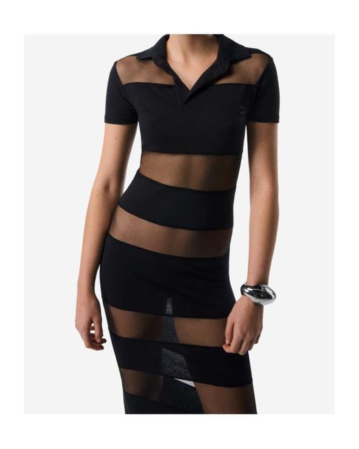 Coperni Black Striped Sheer Polo Dress