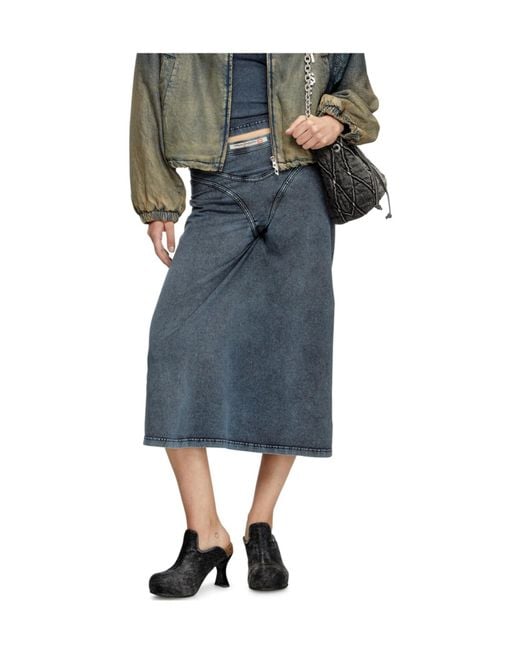DIESEL Blue O-Alline Logo Patch Midi Skirt