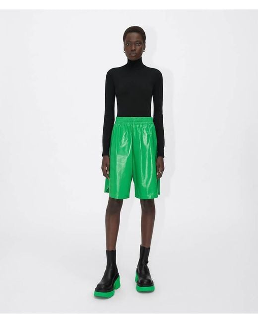 Bottega Veneta Green Knee-Length Leather Shorts