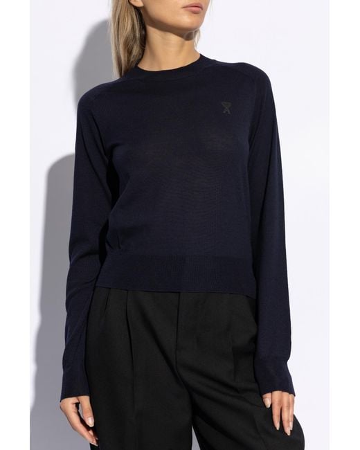 AMI Blue Ami Logo Embroidered Knitted Jumper