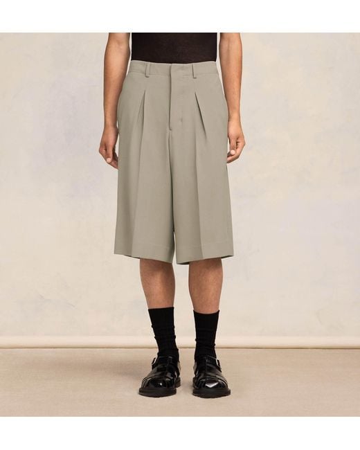 AMI Gray Ami Front Pleated Bermuda Shorts for men