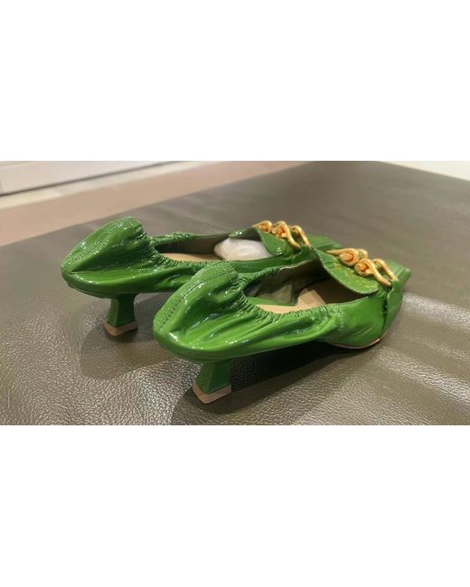Bottega Veneta Green Logo Patent Leather High Heels