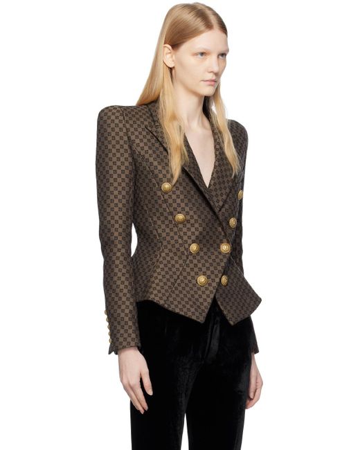 Balmain Brown Mini Monogram Jacquard Jacket