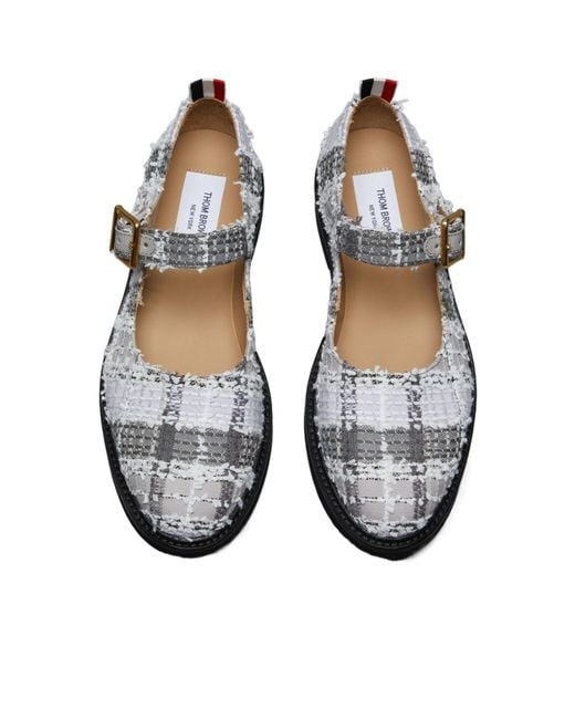 Thom Browne White Tartan-Check Round Toe Ballerina Shoes