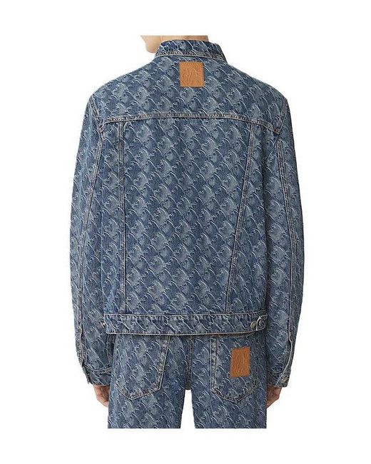 Lanvin Blue Patterned Logo-Patch Jacket for men