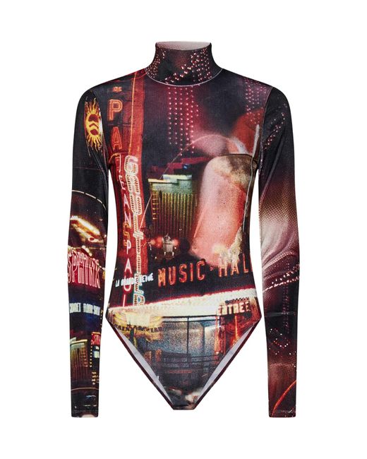 Jean Paul Gaultier Red Pigalle Printed Velvet Bodysuit