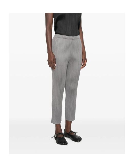Pleats Please Issey Miyake Gray Pleated-Design Cropped Trousers