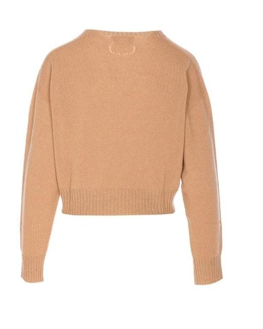 Twinset Natural Metallic-Effect Trim Crewneck Jumper