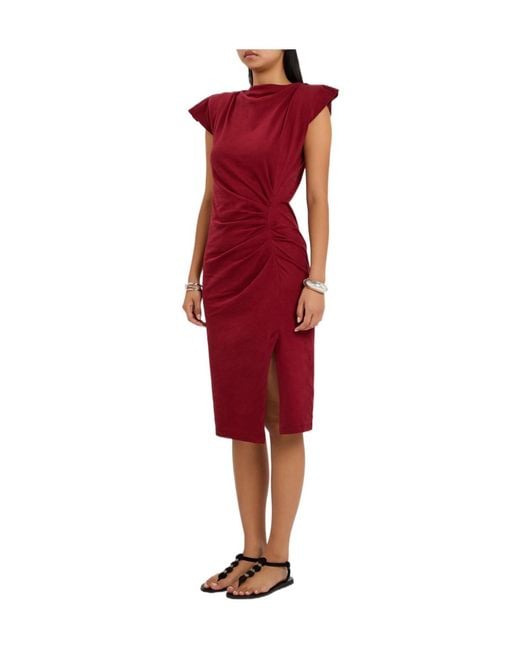 Isabel Marant Red Ruched Cotton Midi Dress