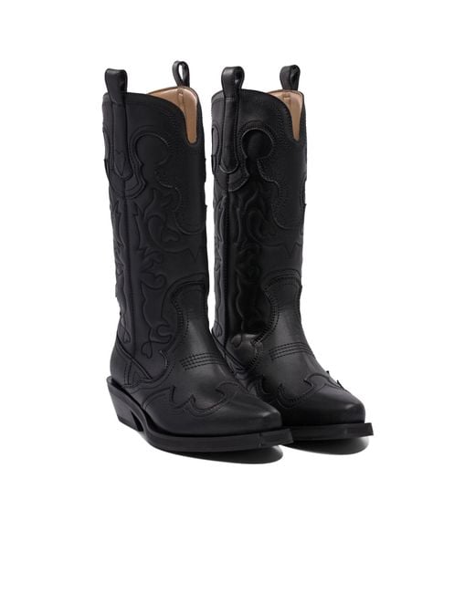 Ganni Black Stitched Boots
