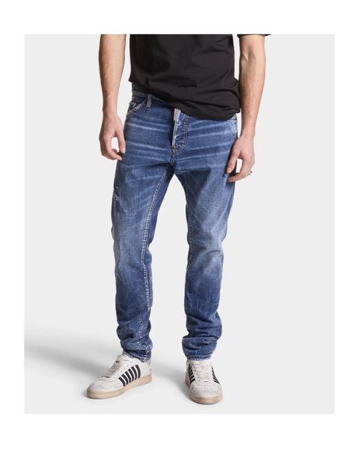 DSquared² Blue Straight-Leg Distressed Skinny Jeans for men