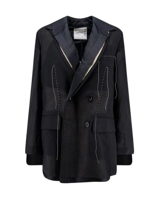 Sacai Black Double-Breasted Suit Jacket