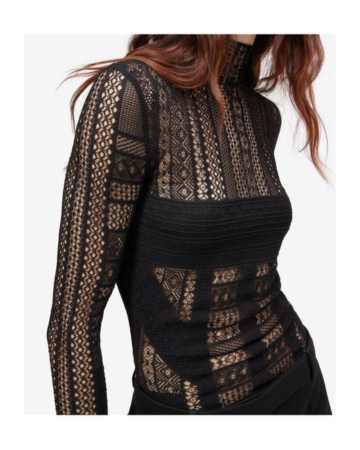 McQueen Black Viscose Knit Lace Top