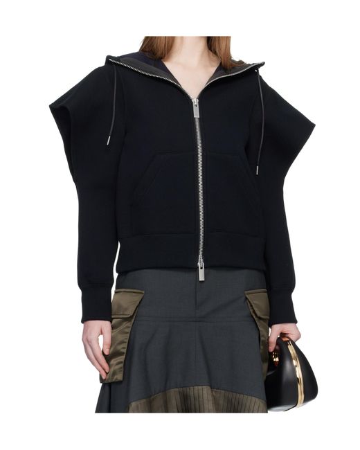 Sacai Black Sponge Sweat Zip-Up Hoodie