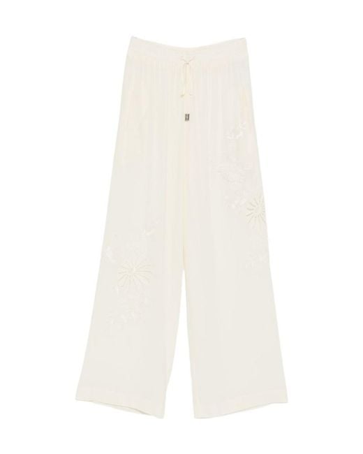 Ermanno Scervino White Floral-Embroidered Trousers