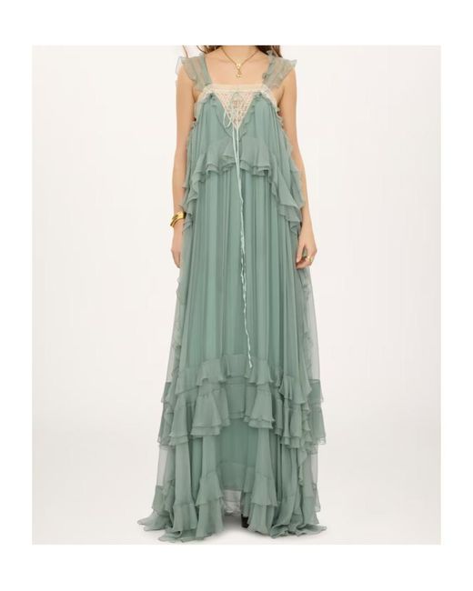 Chloé Green Sleeveless Layered Long Dress