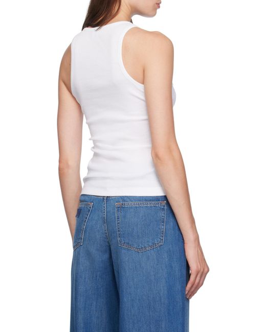 Ganni White Logo Embroidered Top
