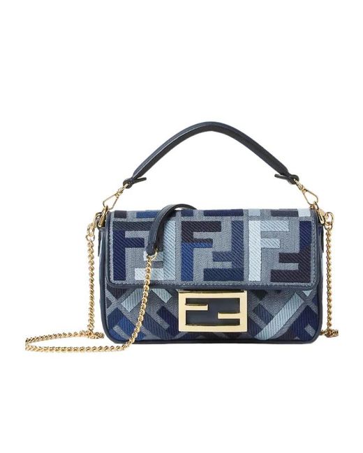 Fendi Blue Canvas Bag With Ff Embroidery