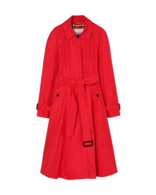 Burberry Red Long Gabardine Ellingham Fit-And-Flare Car Coat