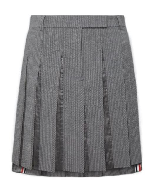 Thom Browne Gray Seersucker Pleated Mini Skirt