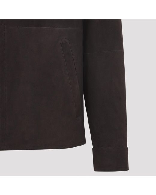 Canali Brown Button Zip Lambskin Jacket for men