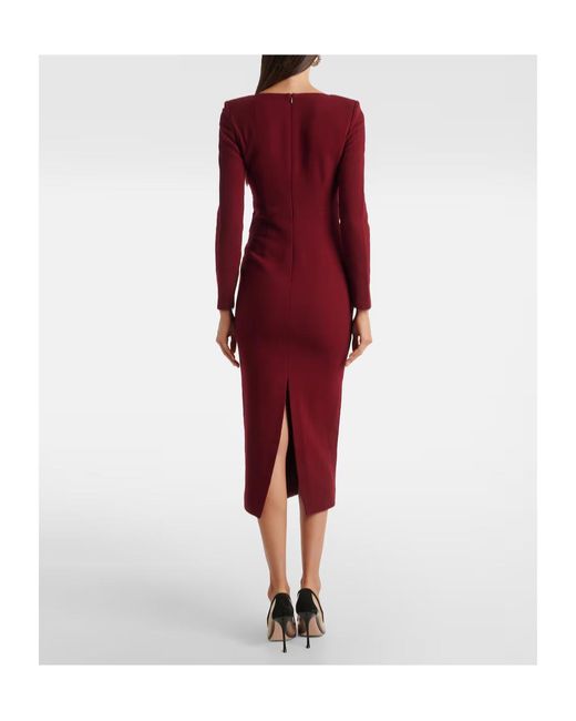 Roland Mouret Red Floral Wool Crepe Midi Dress