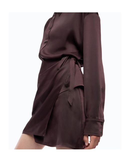 Pinko Purple Wrap-Style Long-Sleeve Shirt Dress
