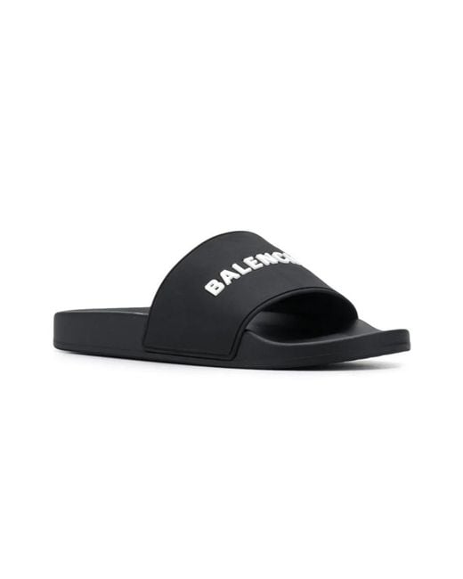 Balenciaga Black Logo Printed Pool Slides for men