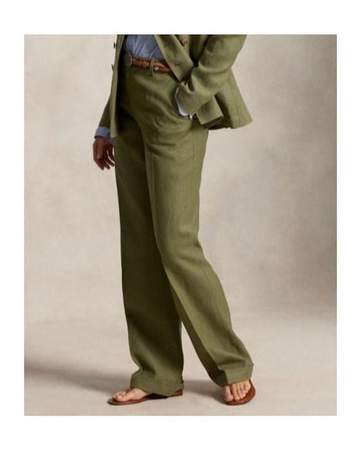 Ralph Lauren Green Pressed-Crease Turned-Up Trousers