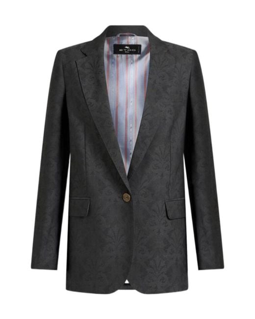 Etro Black Pattern-Jacquard Single-Breasted Tailored Blazer