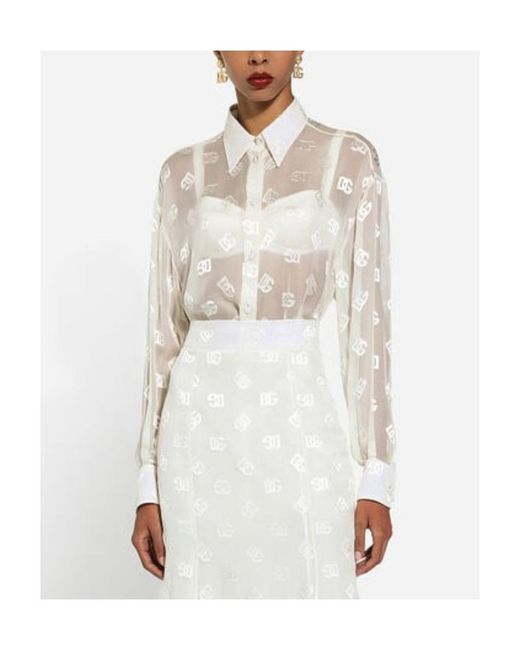 Dolce & Gabbana White Dévoré Silk Shirt With Dg Logo