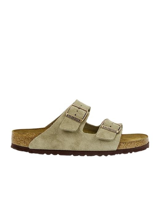 Birkenstock Green Arizona Taupe Suede Sliders