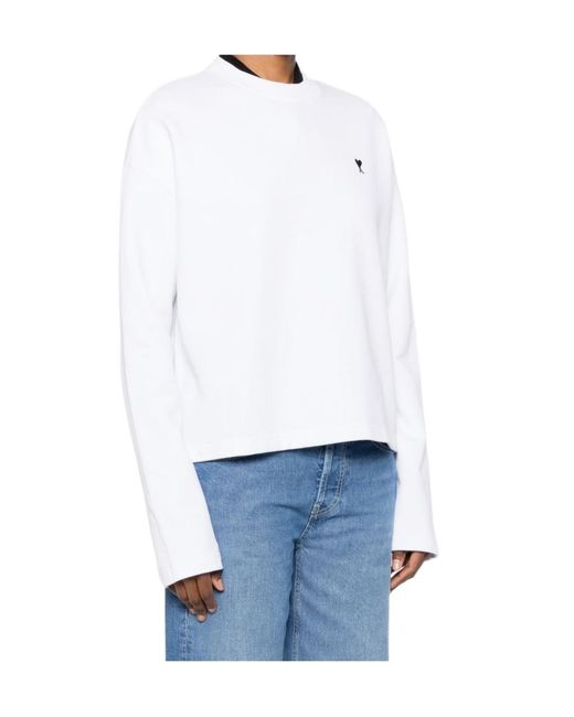 AMI White Ami Logo Embroidered Crewneck T-Shirt