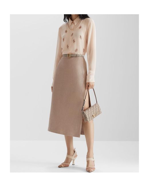 Fendi Natural Floral Embellished Long-Sleeved Top