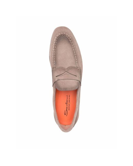 Santoni Brown Slip-On Penny Loafers for men