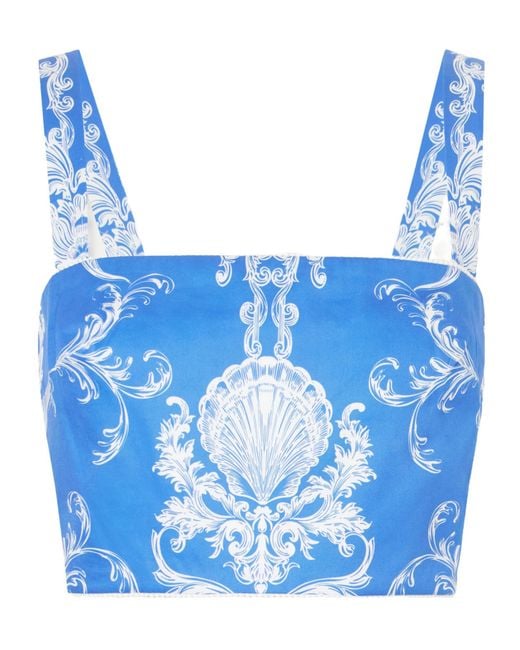 Borgo De Nor Blue Didi Printed Cropped Cotton-Poplin Top