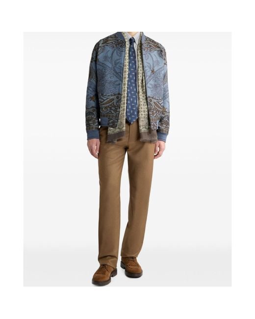 Etro Blue Wool-Blend Jacquard Bomber Jacket With Placed Pegaso Motif for men