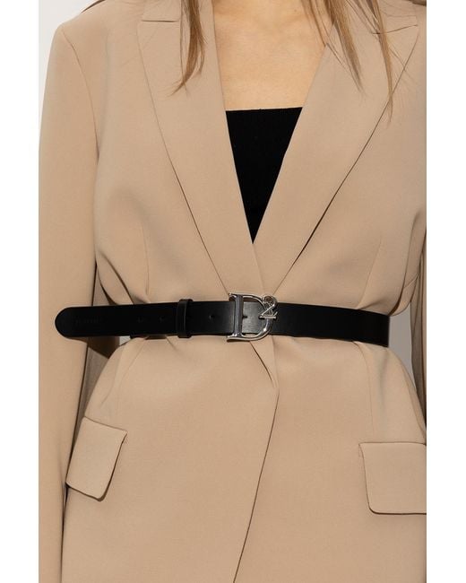 DSquared² White Logo Plaque Buckled Belt