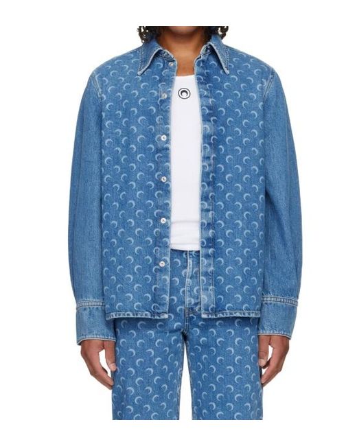 MARINE SERRE Blue Moon Laser Wash Denim Ls Shirt for men