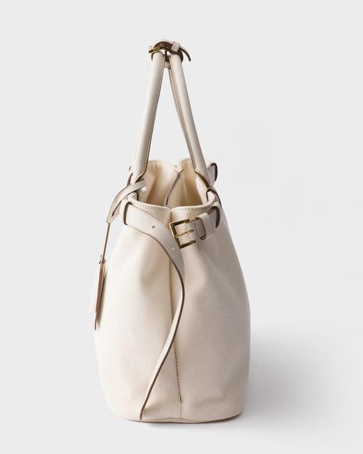 Prada Natural Logo-Plaque Medium Top Handle Bag