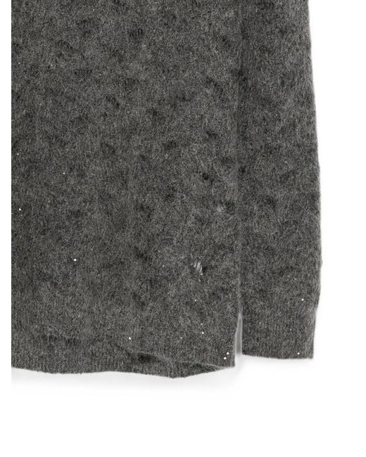 Seventy Gray Sequin-Embellished Open-Knit Sweater